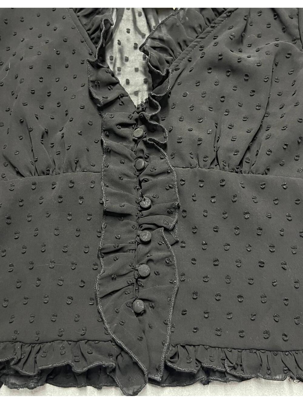 Free People Sheer Coquette Swiss Dot Ruffle Blouse Whimsigoth Coquette (Small) - Picture 5 of 8